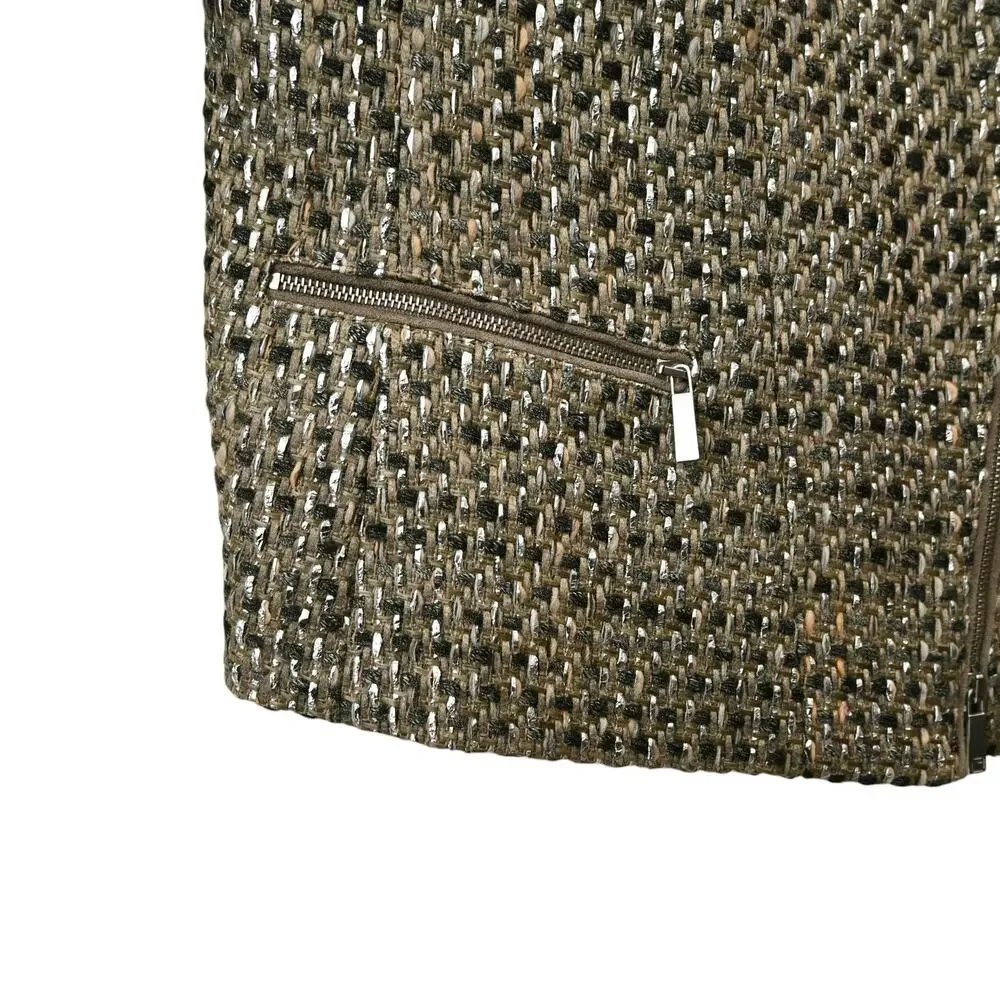 Lafayette 148 Sahara Multicolor Trista Metallic Tweed Zip Jacket Size 4